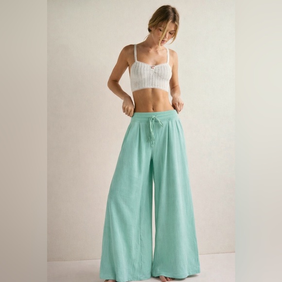 POL Pants - POL Free People Style Mint Green Drawstring Wide Leg Lounge Pants Boho Size